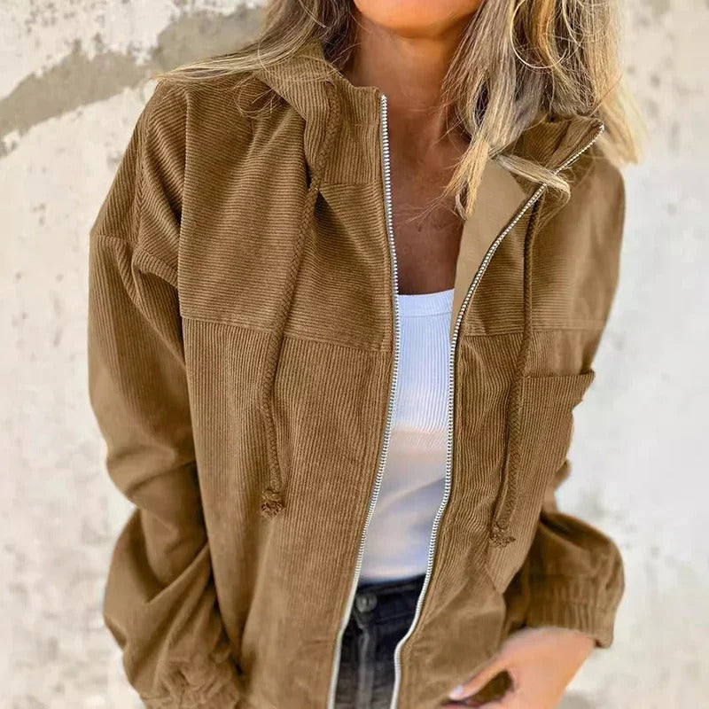 Women’s Corduroy Hooded Jacket with Zip Front