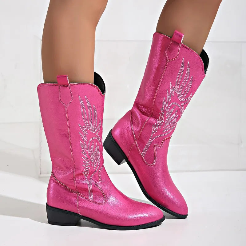 Knee-High Western Boots with Pull Tabs and Block Heel