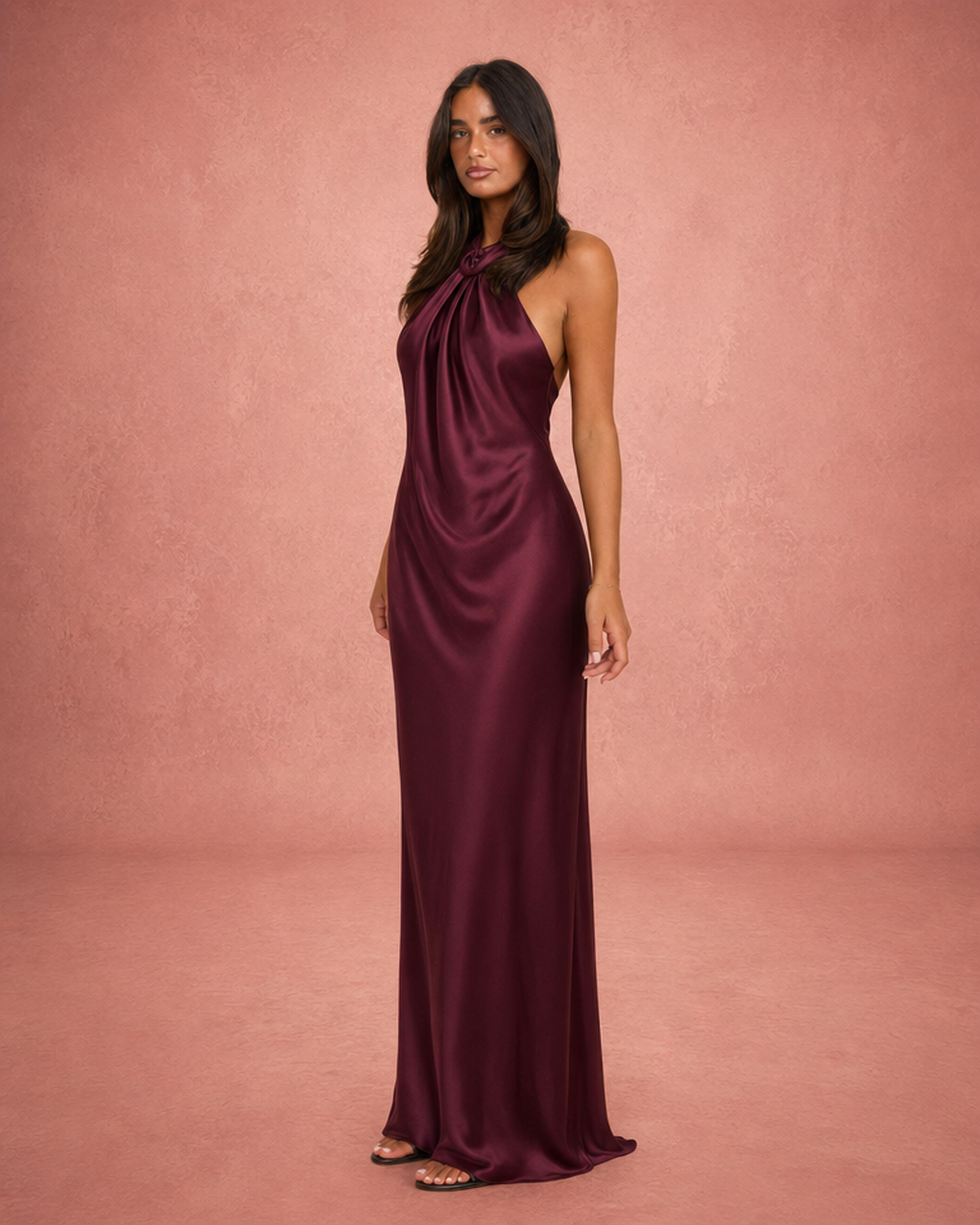 Women's Halterneck Satin Maxi Dress