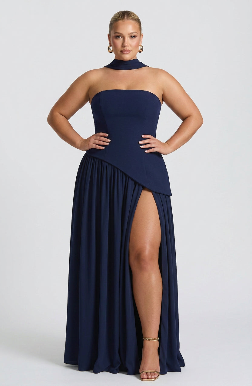 Women’s Strapless Maxi Dress with Asymmetric Waist & Split