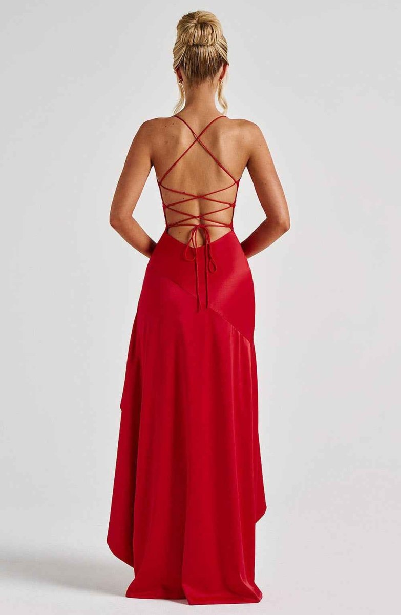 Satin Maxi Dress with Cowl Neck and Ruffle Hem
