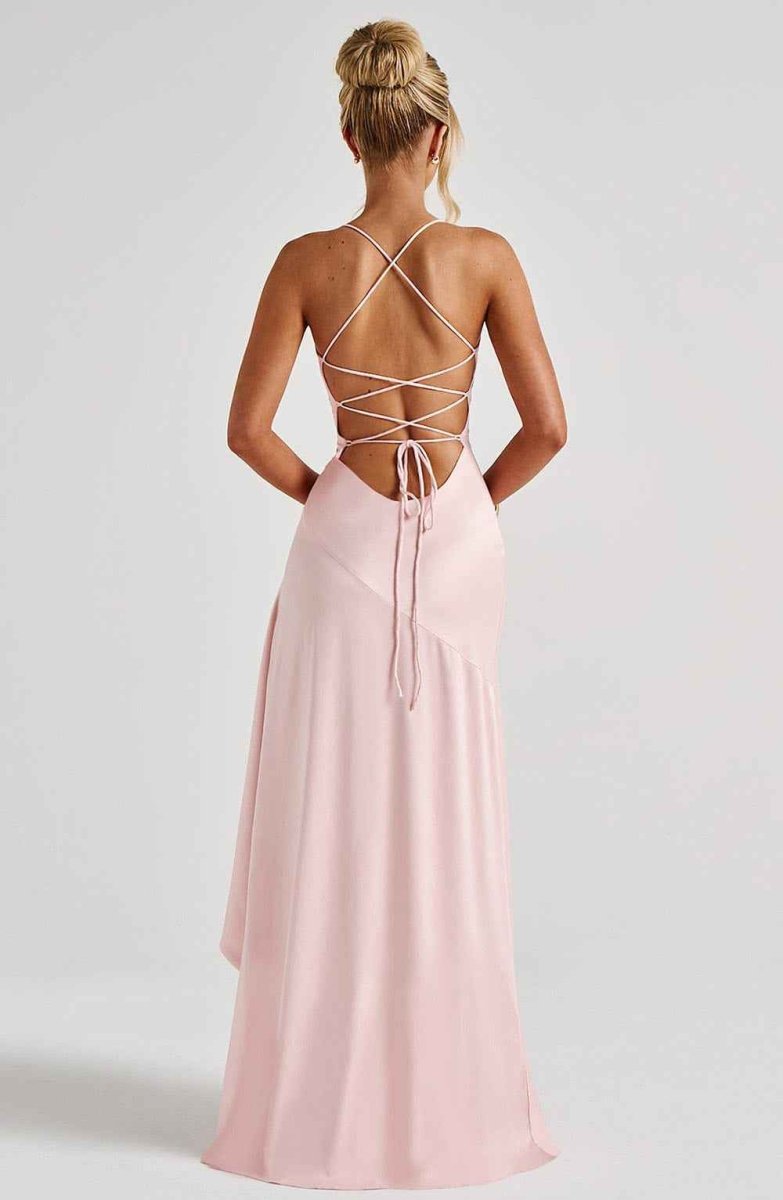 Satin Maxi Dress with Cowl Neck and Ruffle Hem