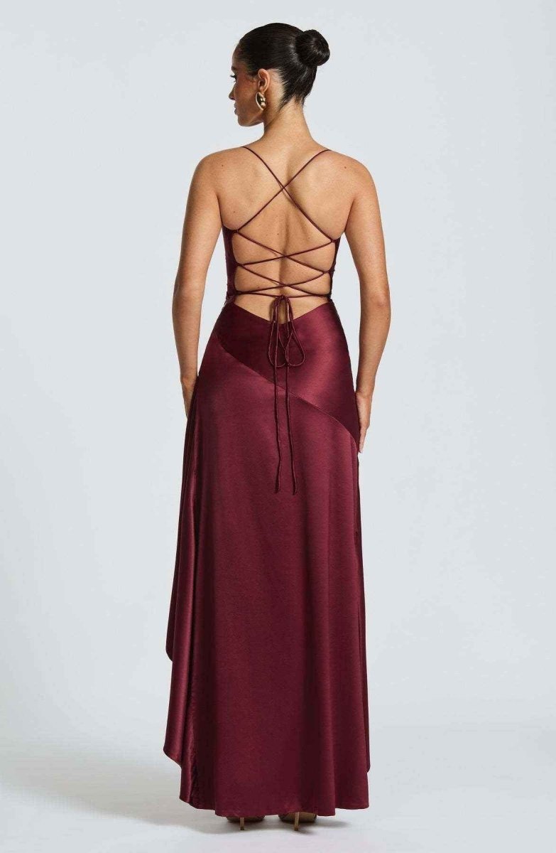Satin Maxi Dress with Cowl Neck and Ruffle Hem