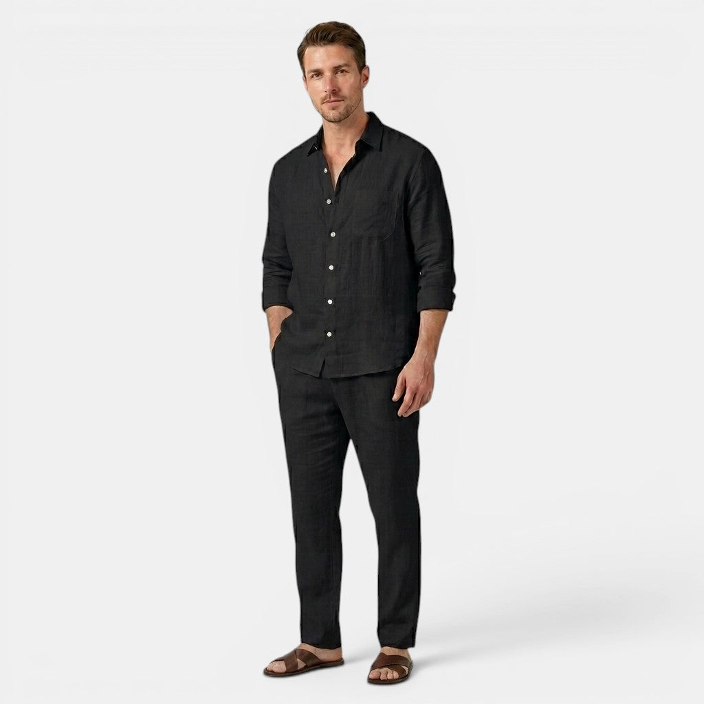 Linen Shirt and Trousers Co-Ord Set with Long Sleeves