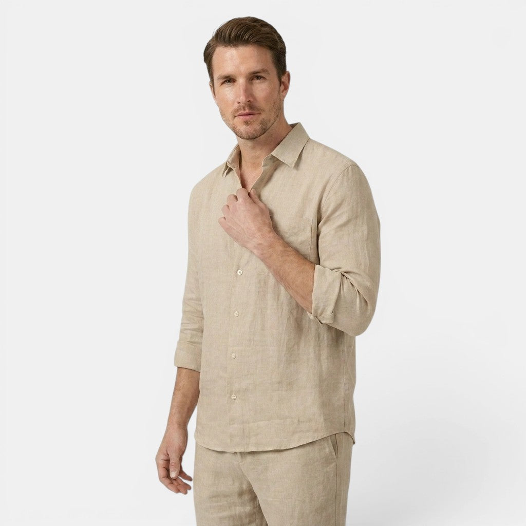 Linen Shirt and Trousers Co-Ord Set with Long Sleeves