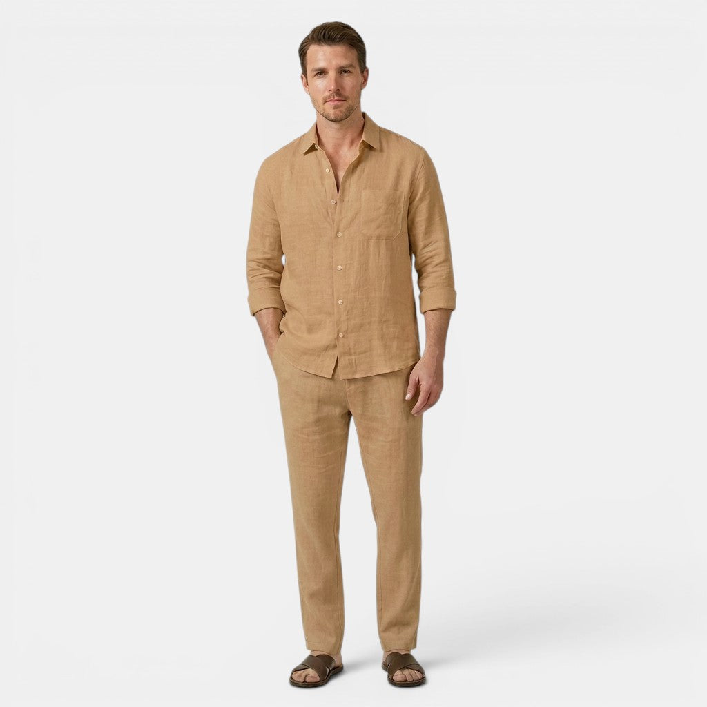 Linen Shirt and Trousers Co-Ord Set with Long Sleeves