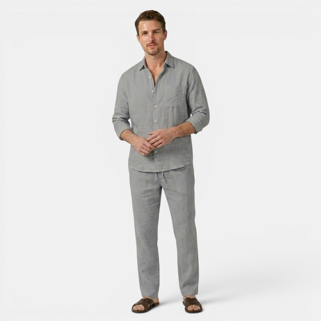 Linen Shirt and Trousers Co-Ord Set with Long Sleeves