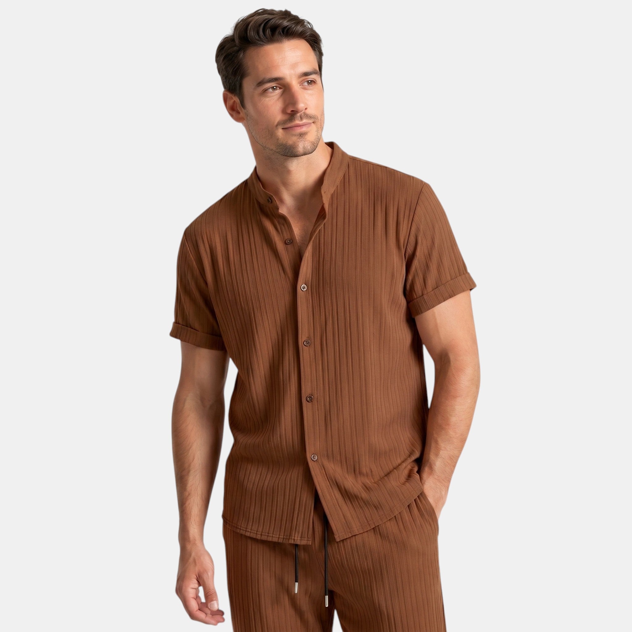Textured Shirt and Trousers Co-Ord Set with Short Sleeves