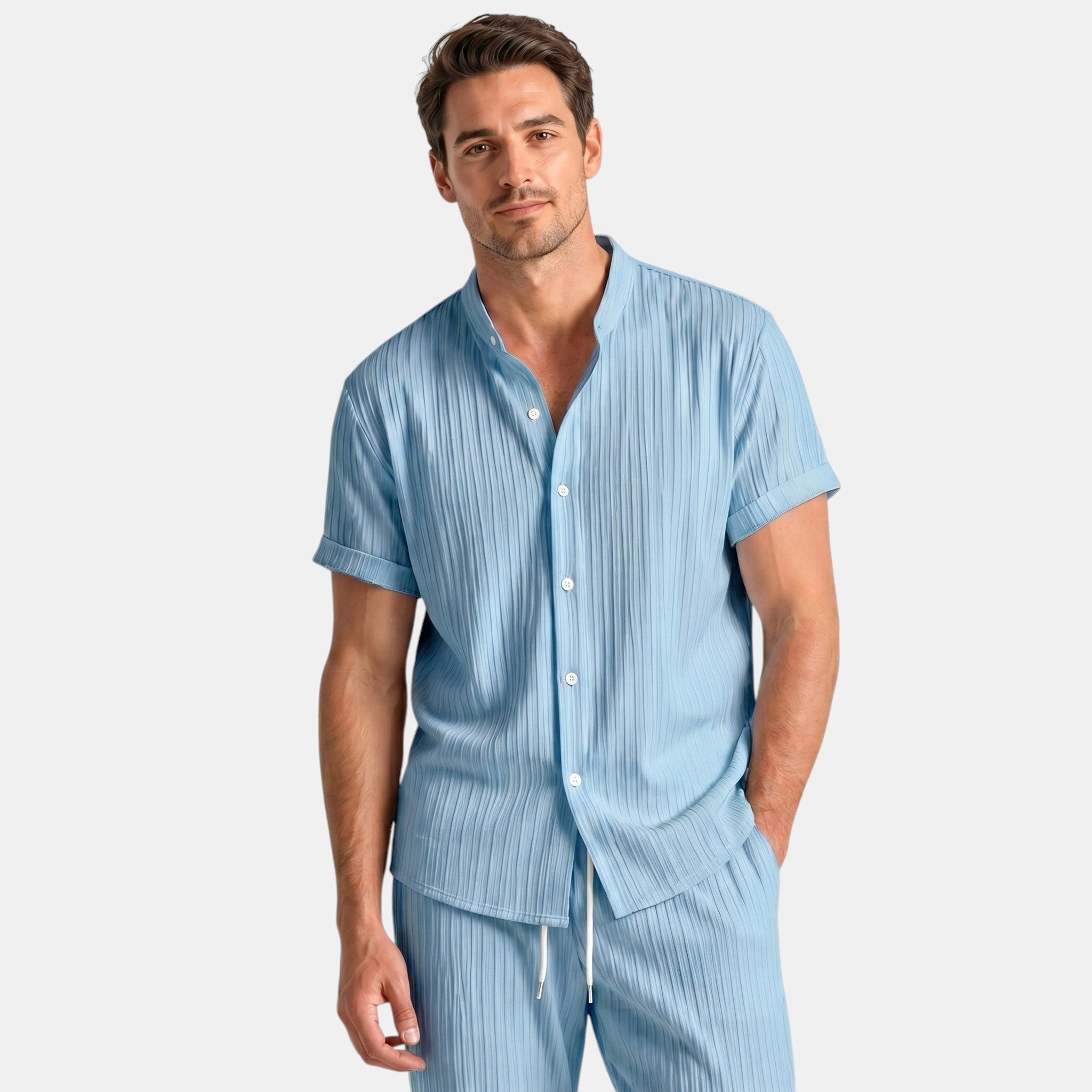 Textured Shirt and Trousers Co-Ord Set with Short Sleeves