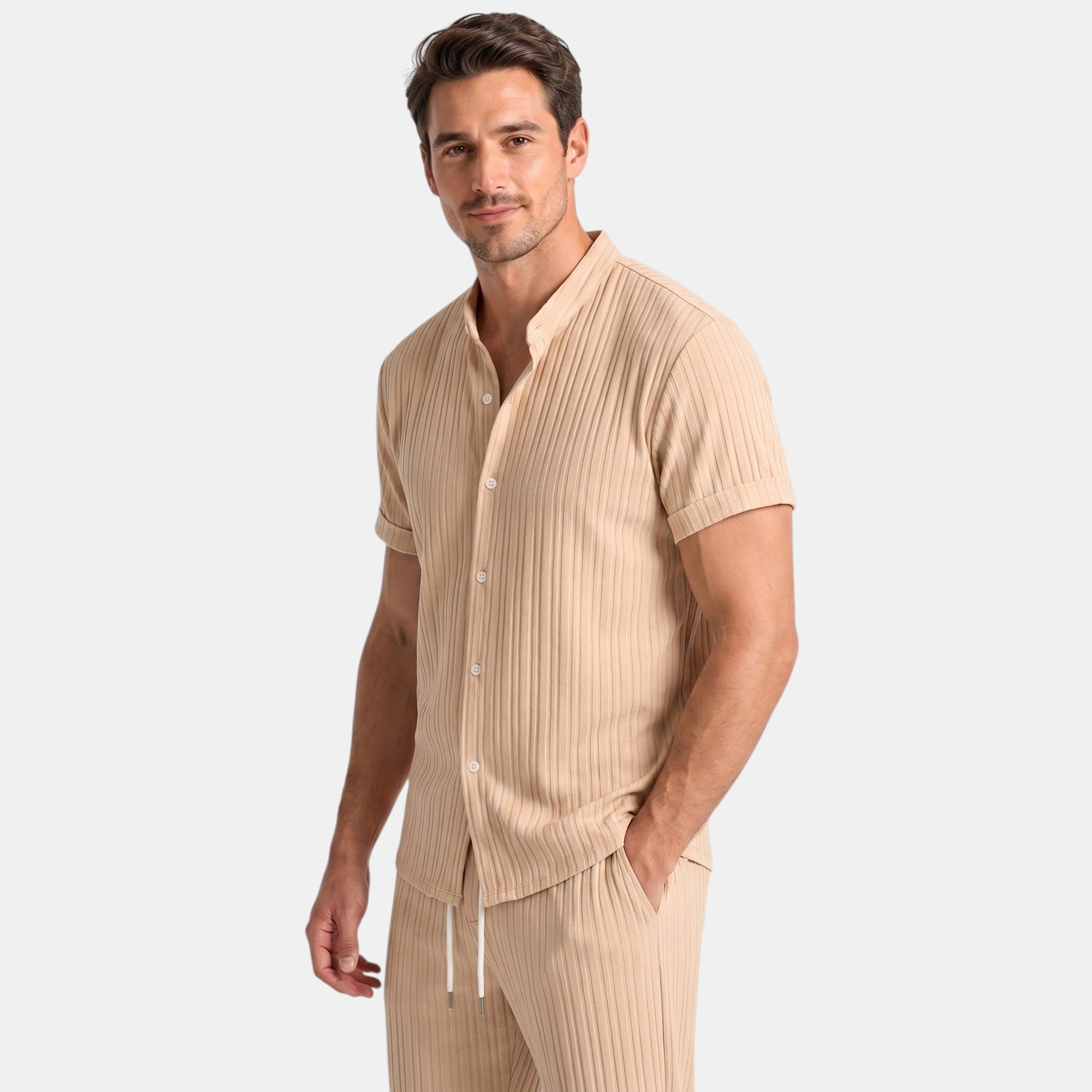 Textured Shirt and Trousers Co-Ord Set with Short Sleeves