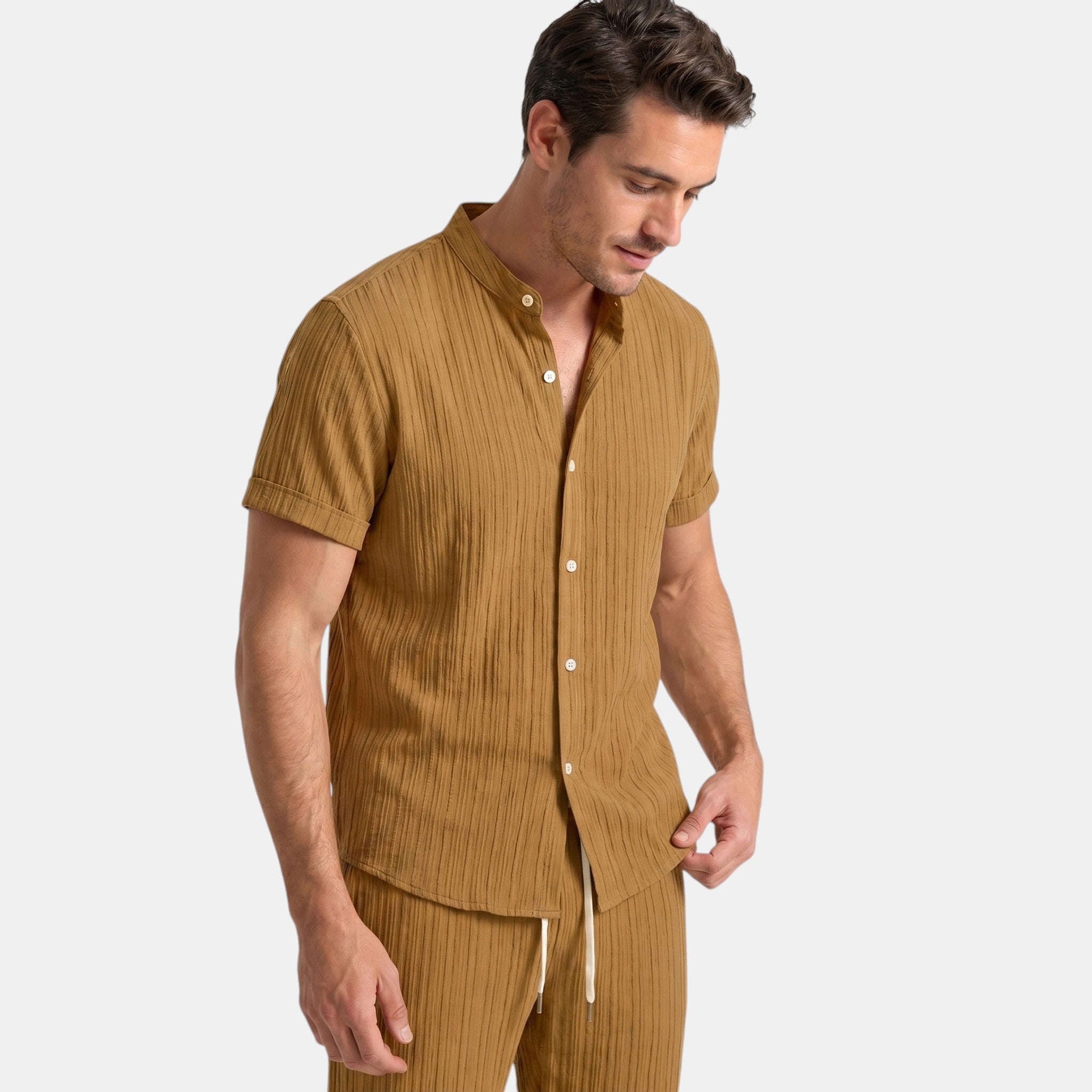Textured Shirt and Trousers Co-Ord Set with Short Sleeves