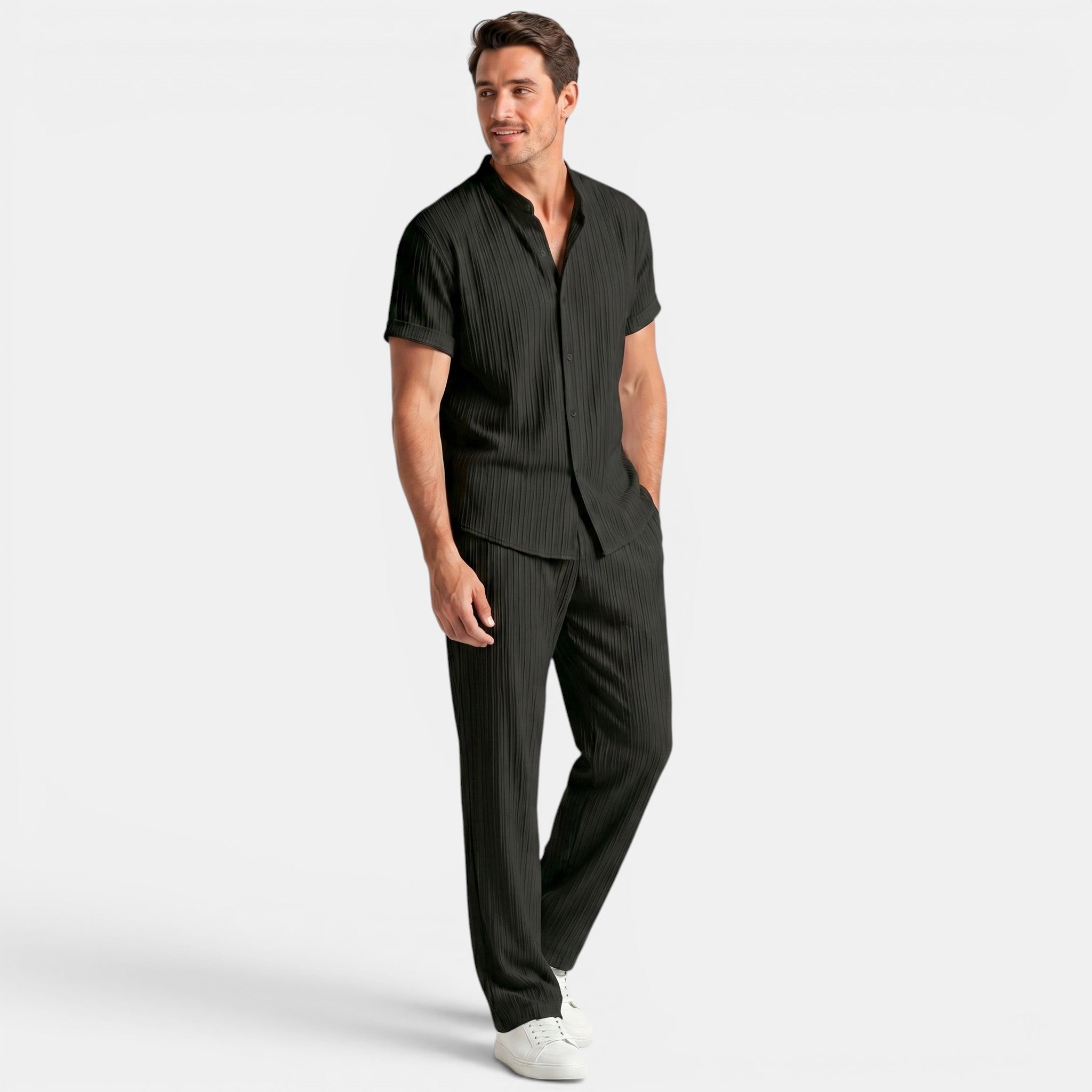 Textured Shirt and Trousers Co-Ord Set with Short Sleeves
