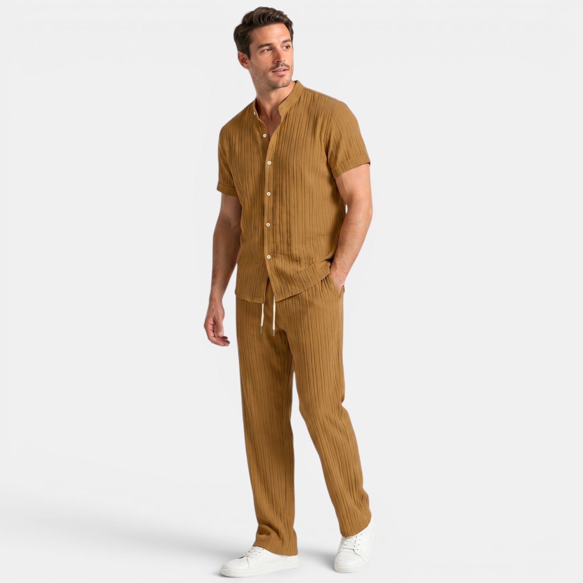 Textured Shirt and Trousers Co-Ord Set with Short Sleeves