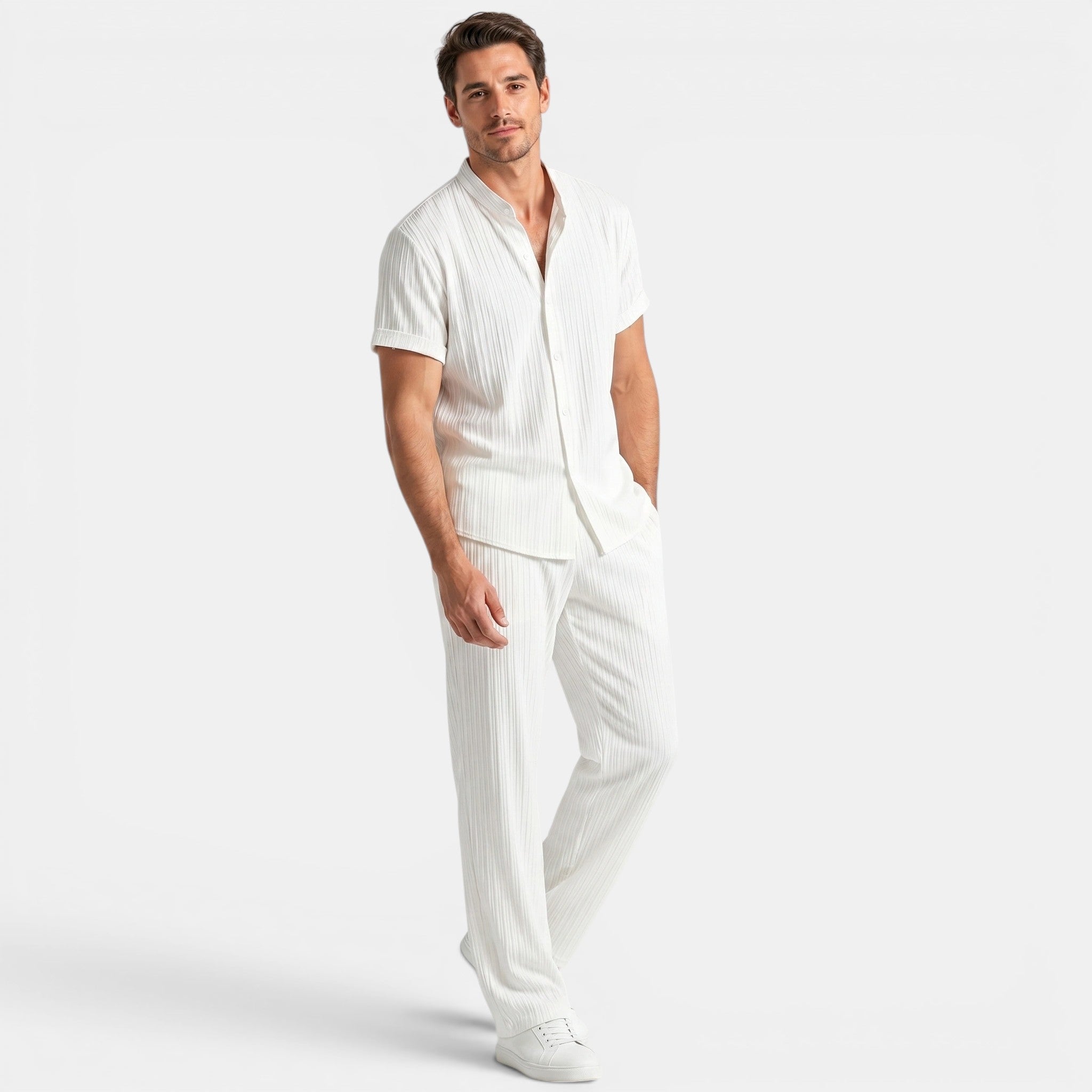 Textured Shirt and Trousers Co-Ord Set with Short Sleeves