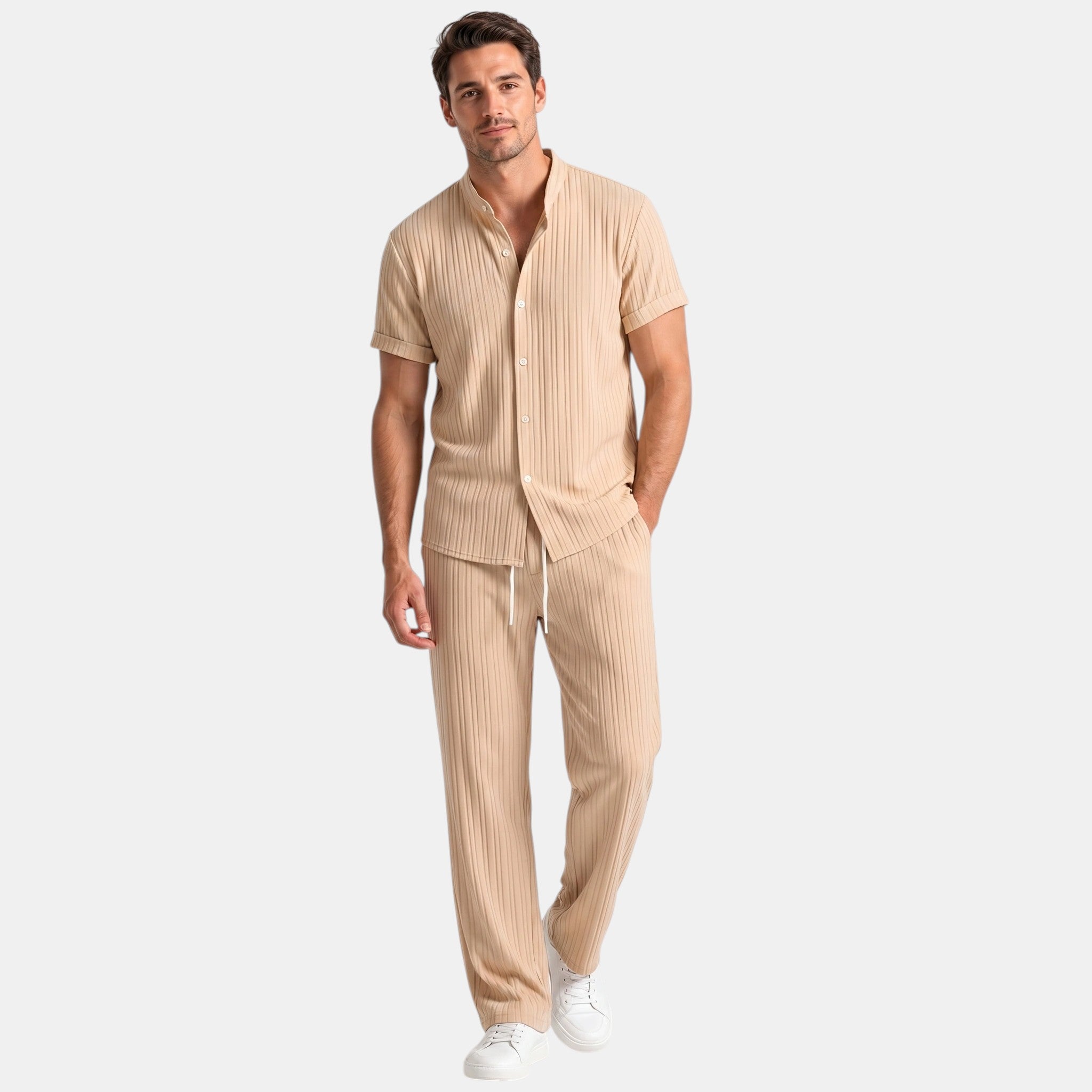 Textured Shirt and Trousers Co-Ord Set with Short Sleeves