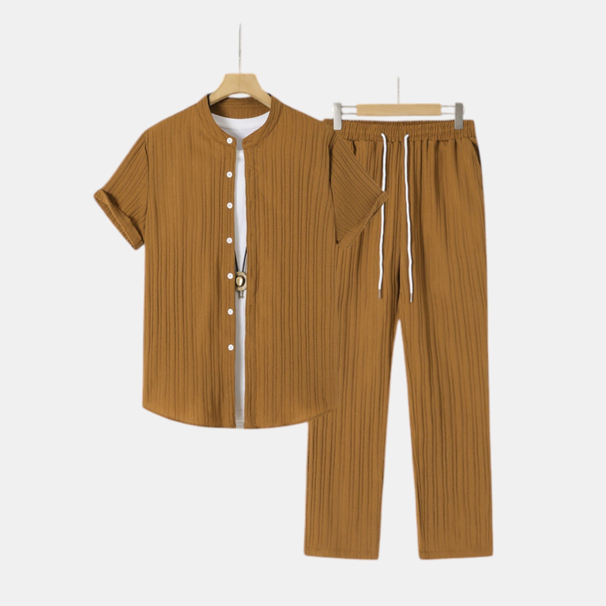 Textured Shirt and Trousers Co-Ord Set with Short Sleeves