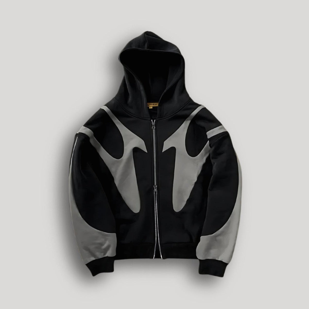 Men's Contrast Panel Zip Hoodie | Black & Grey Oversized Fit