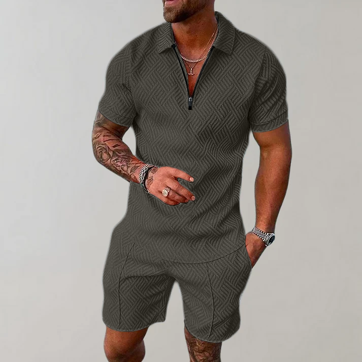 Men's Zip Polo Shirt and Shorts Set