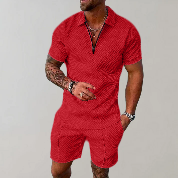 Men's Zip Polo Shirt and Shorts Set