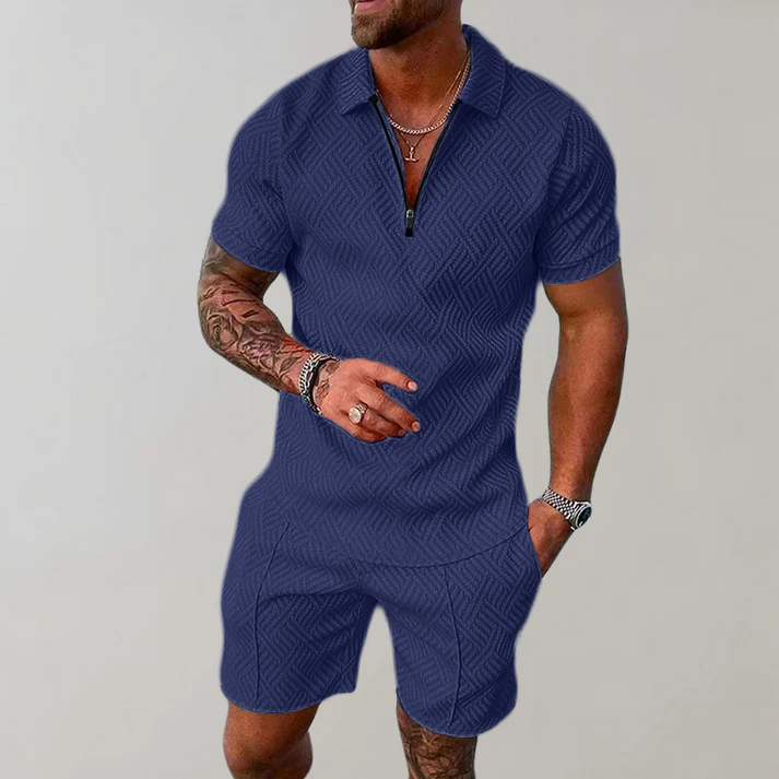 Men's Zip Polo Shirt and Shorts Set