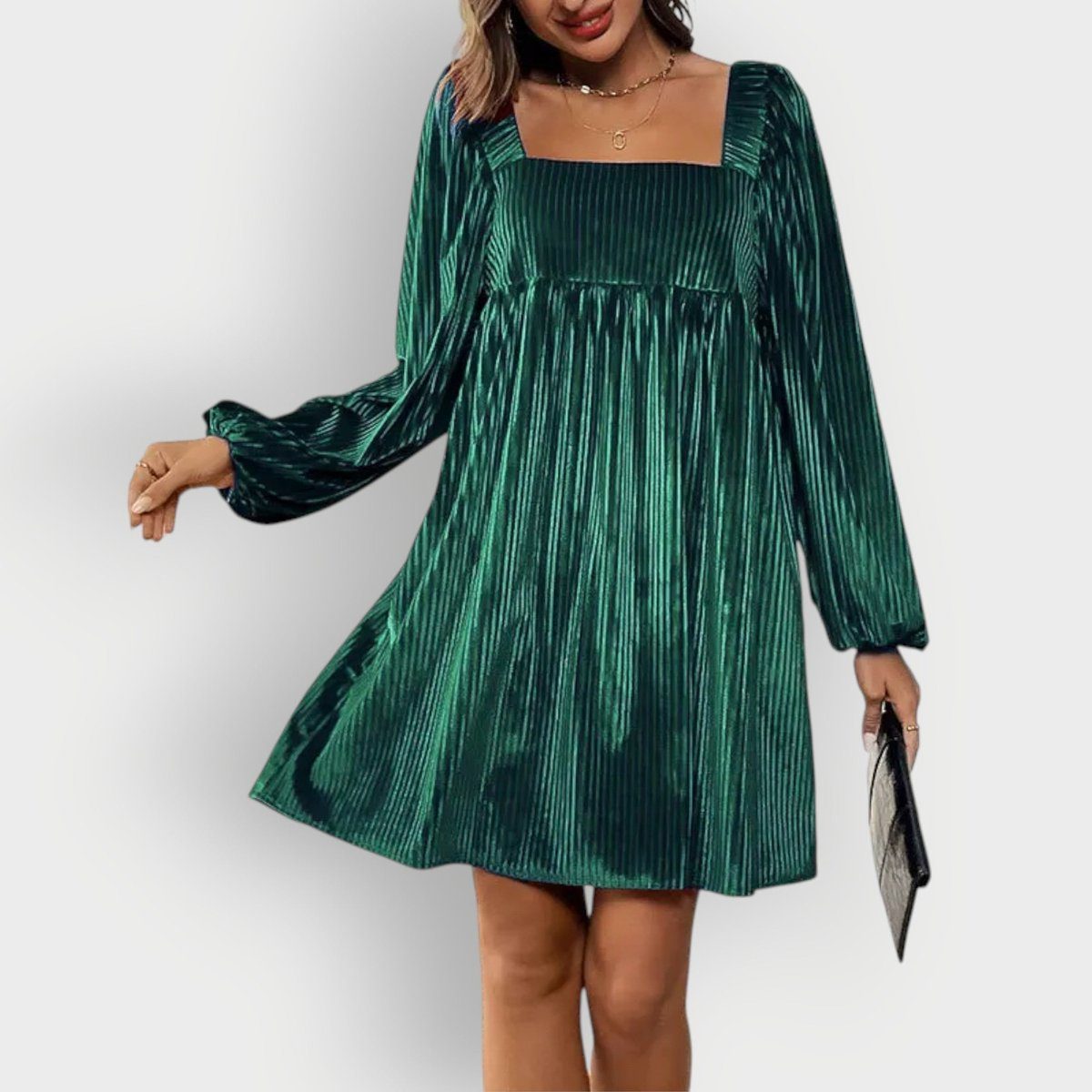 Robe courte plissée pour femme | Robe de soirée à manches bouffantes