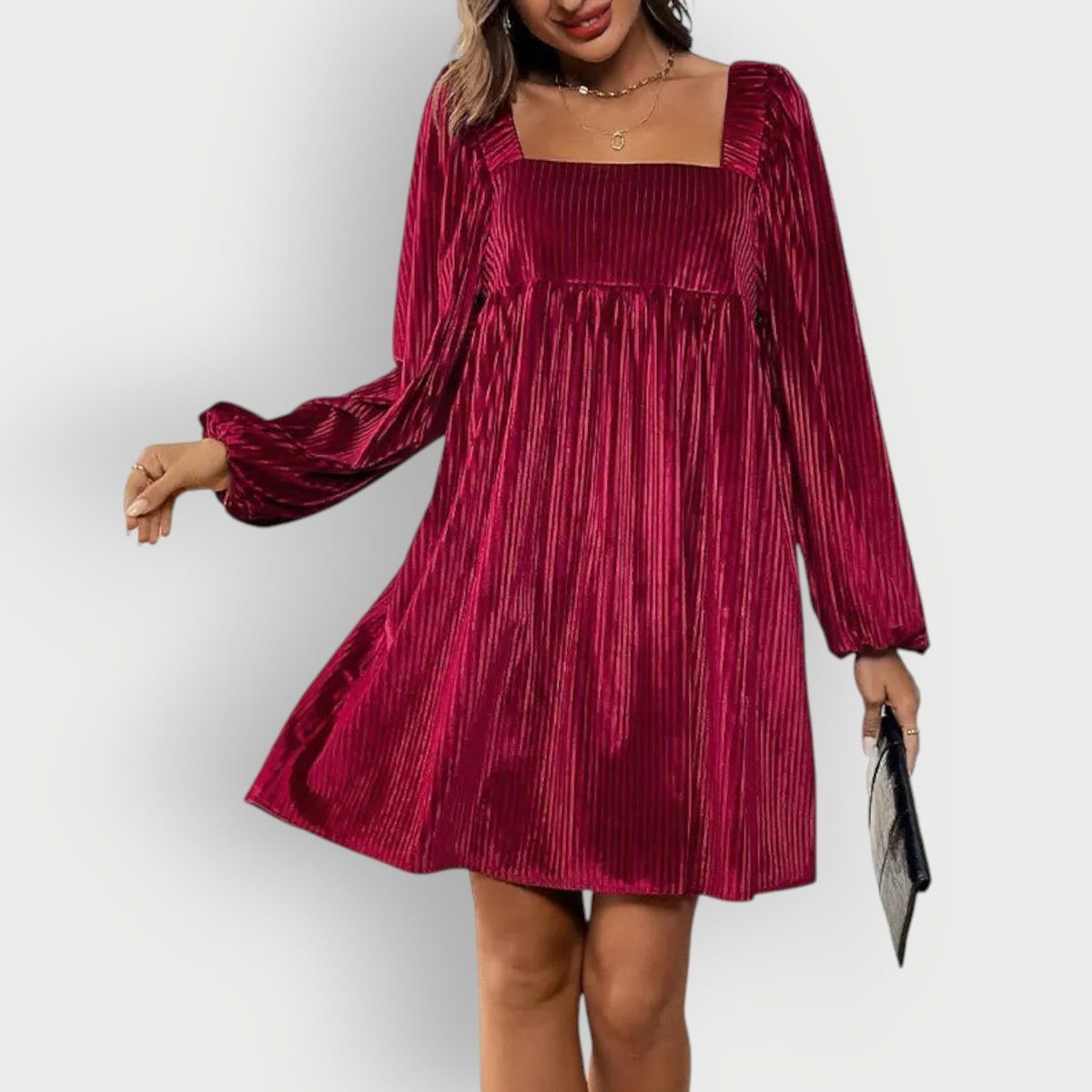 Robe courte plissée pour femme | Robe de soirée à manches bouffantes