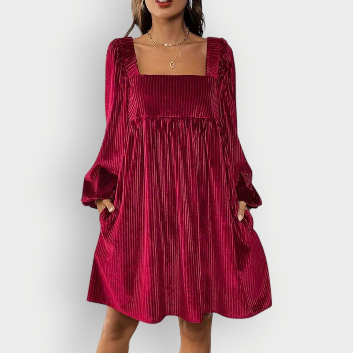 Robe courte plissée pour femme | Robe de soirée à manches bouffantes