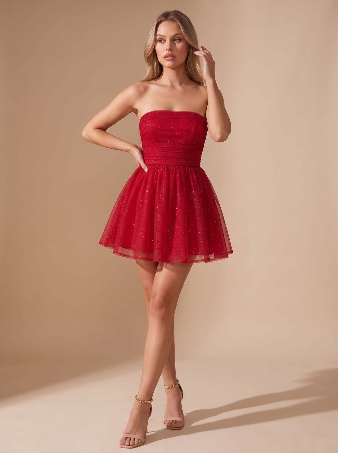 Women's Strapless Glitter Mini Dress