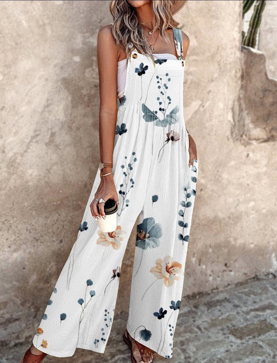 Women's Floral Wide Leg Dungaree Jumpsuit