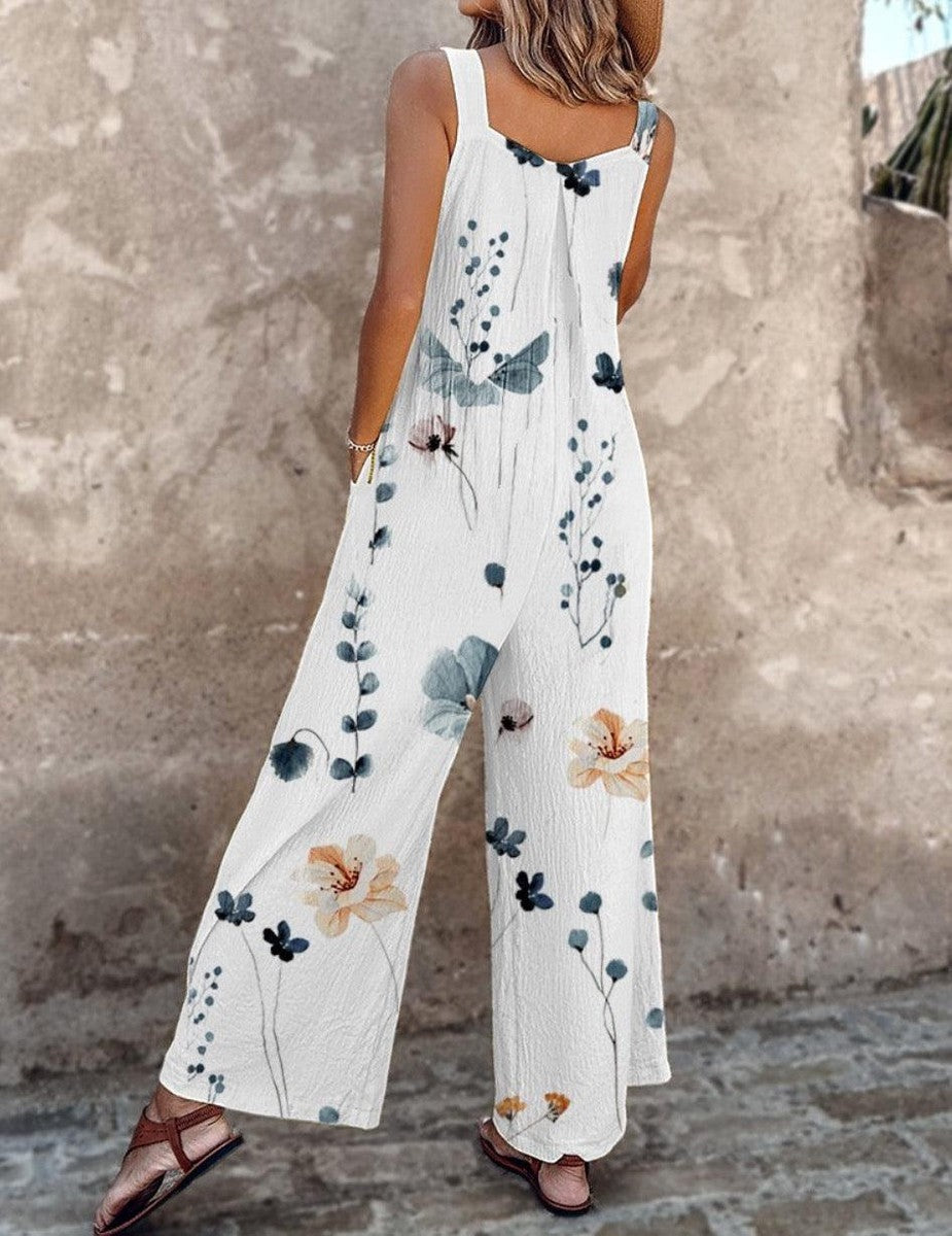 Women's Floral Wide Leg Dungaree Jumpsuit