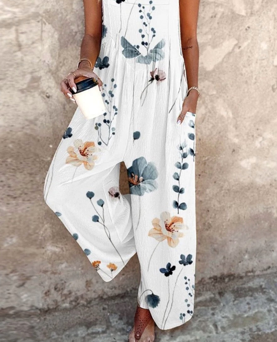 Women's Floral Wide Leg Dungaree Jumpsuit