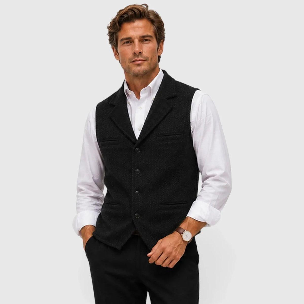 Gilet ajusté pour homme | Gilet en mélange de laine à chevrons