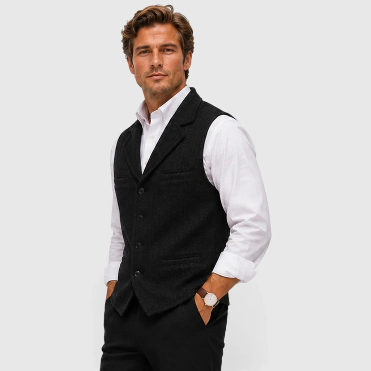 Gilet ajusté pour homme | Gilet en mélange de laine à chevrons