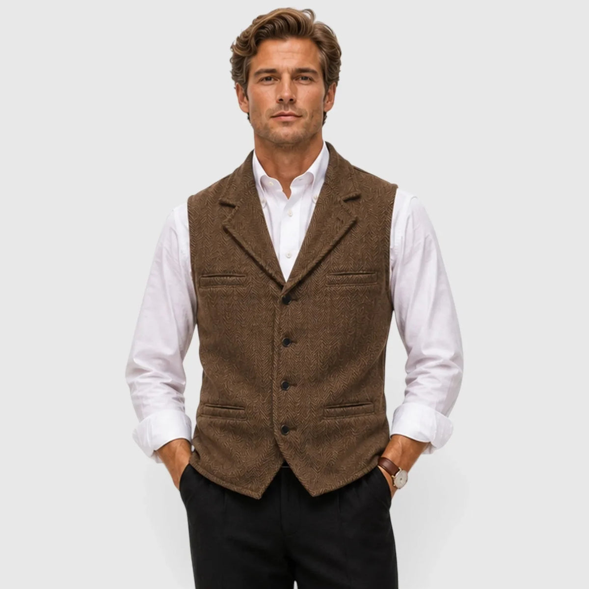 Gilet ajusté pour homme | Gilet en mélange de laine à chevrons
