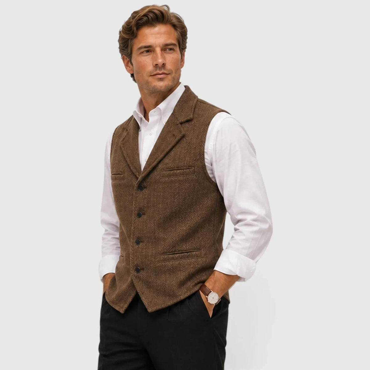 Gilet ajusté pour homme | Gilet en mélange de laine à chevrons