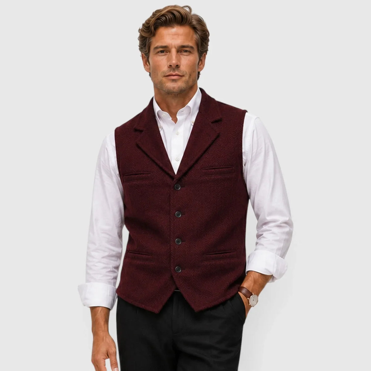 Gilet ajusté pour homme | Gilet en mélange de laine à chevrons