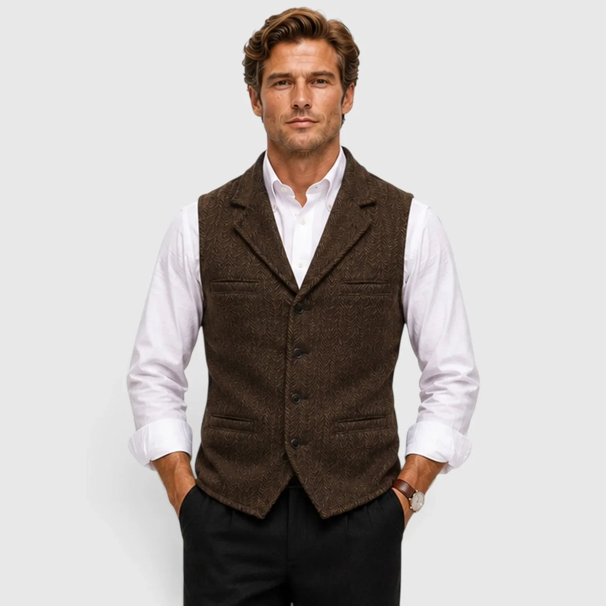 Gilet ajusté pour homme | Gilet en mélange de laine à chevrons