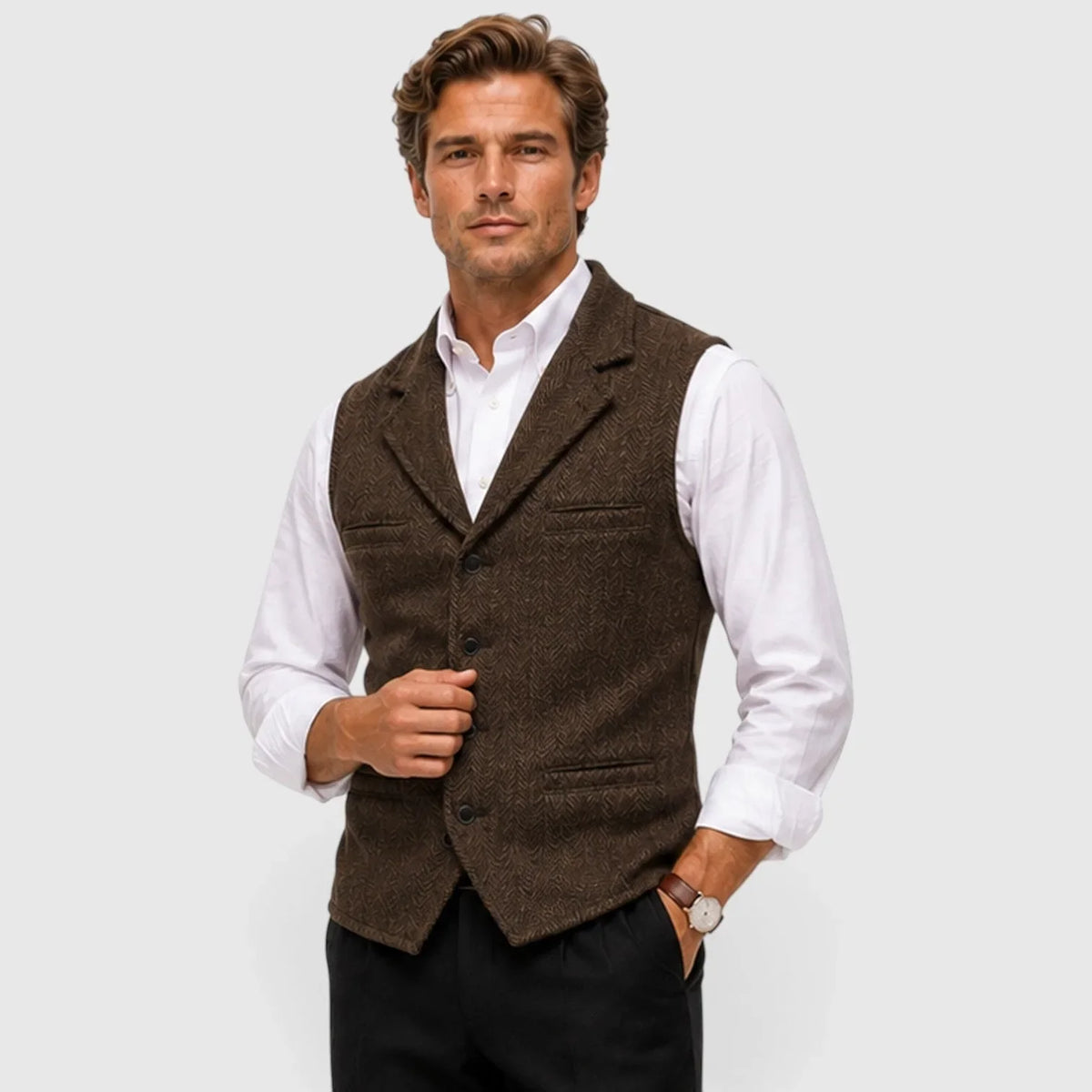 Gilet ajusté pour homme | Gilet en mélange de laine à chevrons