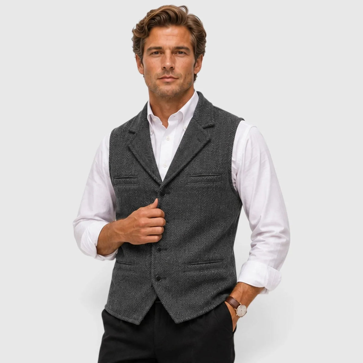 Gilet ajusté pour homme | Gilet en mélange de laine à chevrons