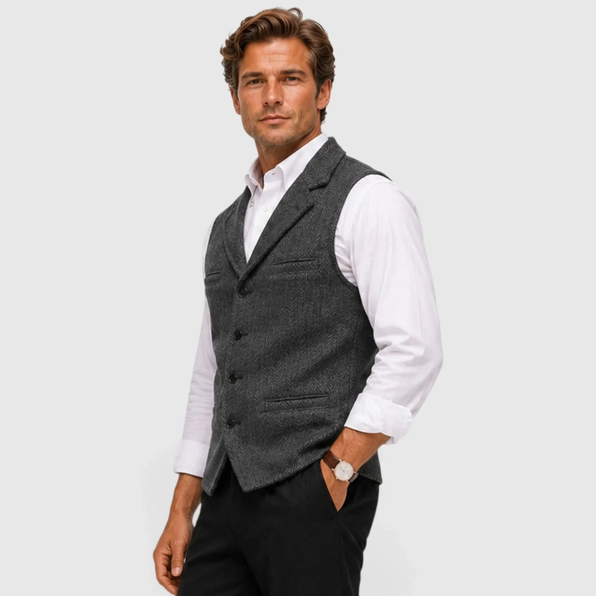 Gilet ajusté pour homme | Gilet en mélange de laine à chevrons