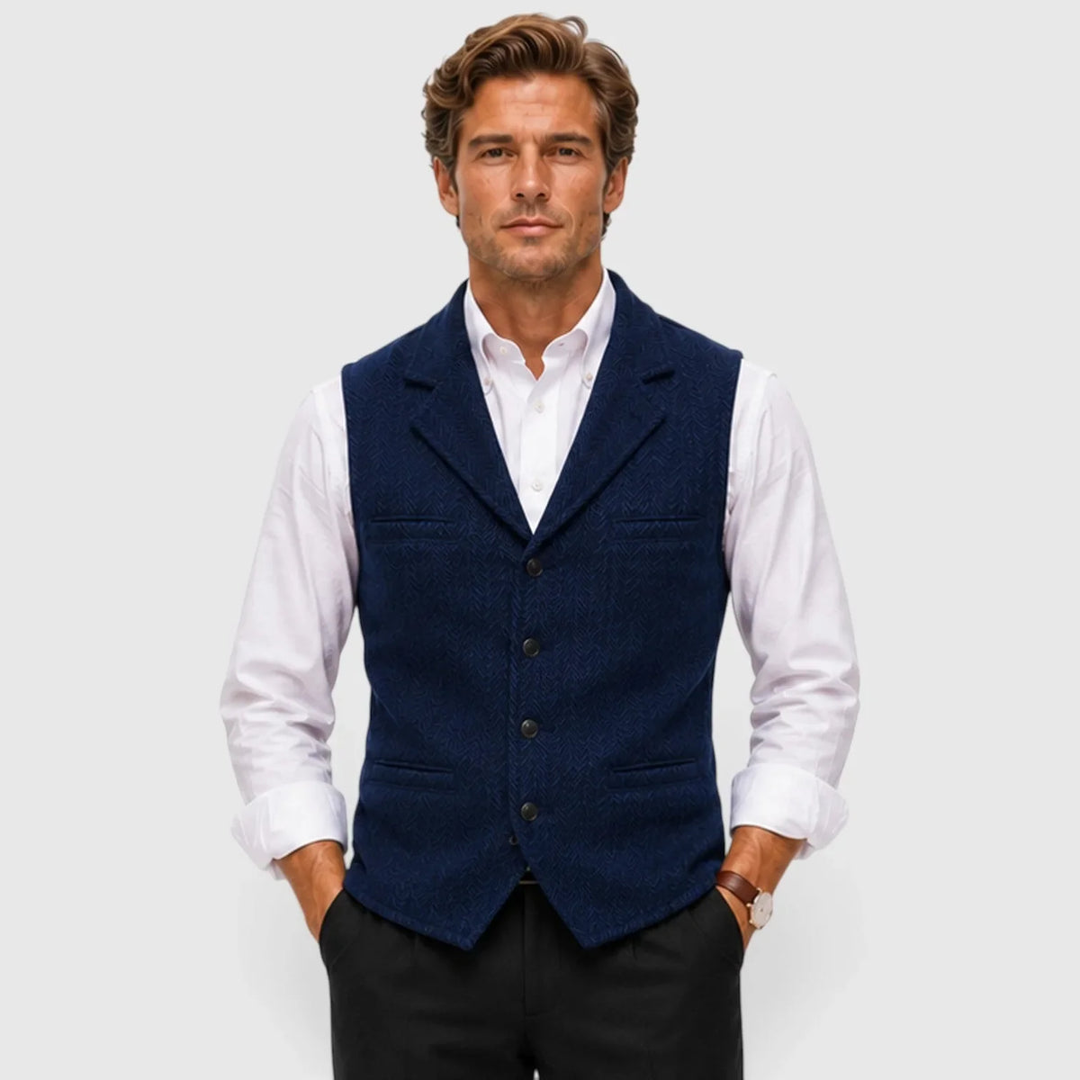 Gilet ajusté pour homme | Gilet en mélange de laine à chevrons