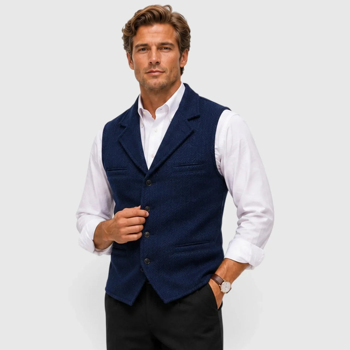 Gilet ajusté pour homme | Gilet en mélange de laine à chevrons