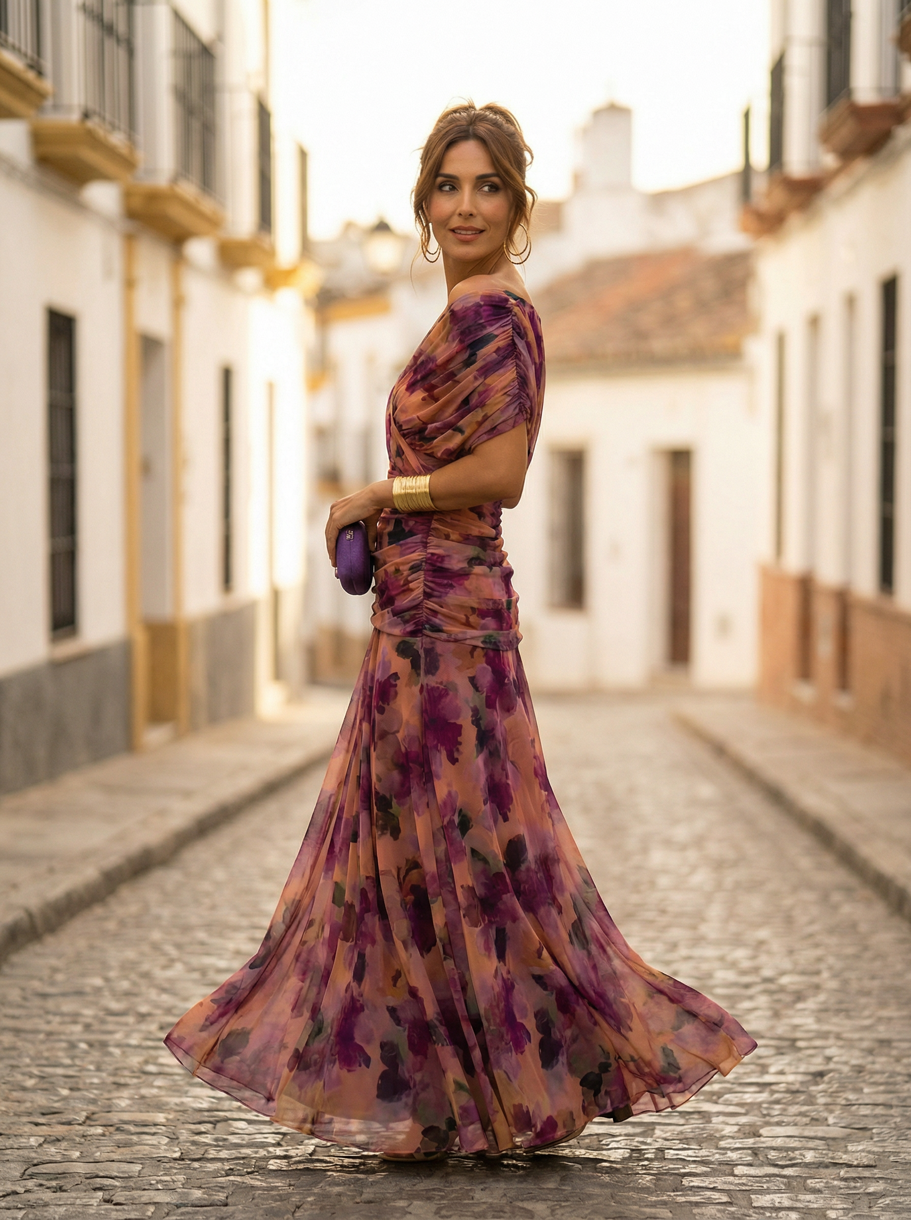 Women's Off-Shoulder Maxi Evening Dress with Tie Waist
