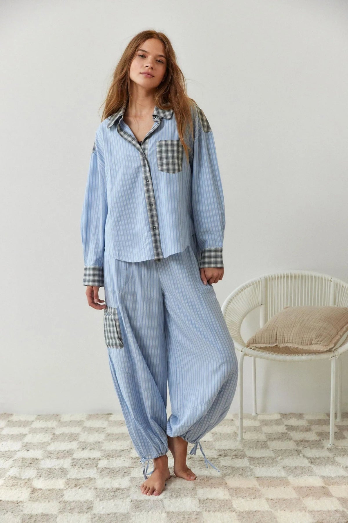 Ensemble de pyjama rayé en coton pour femme