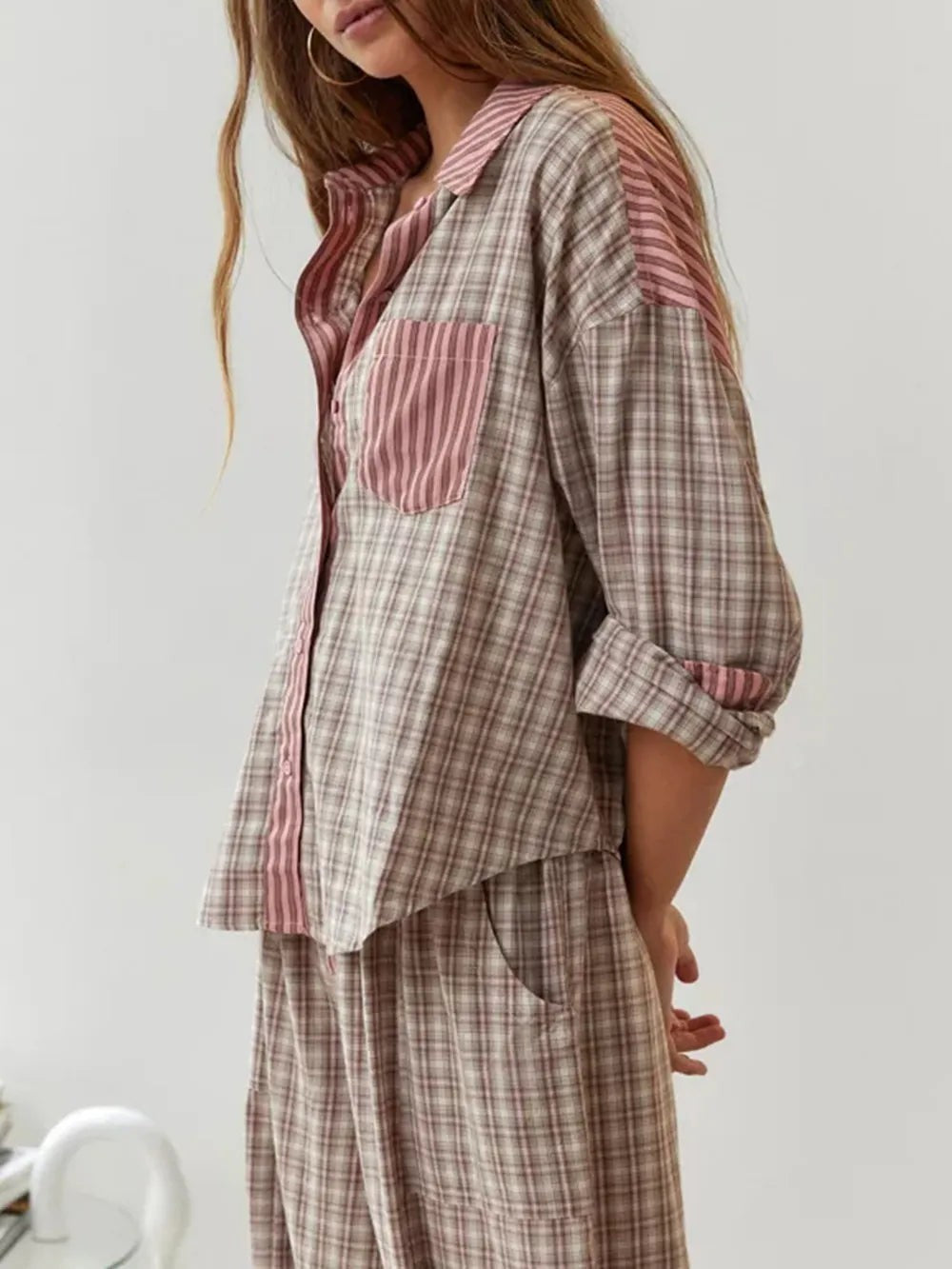 Ensemble de pyjama rayé en coton pour femme
