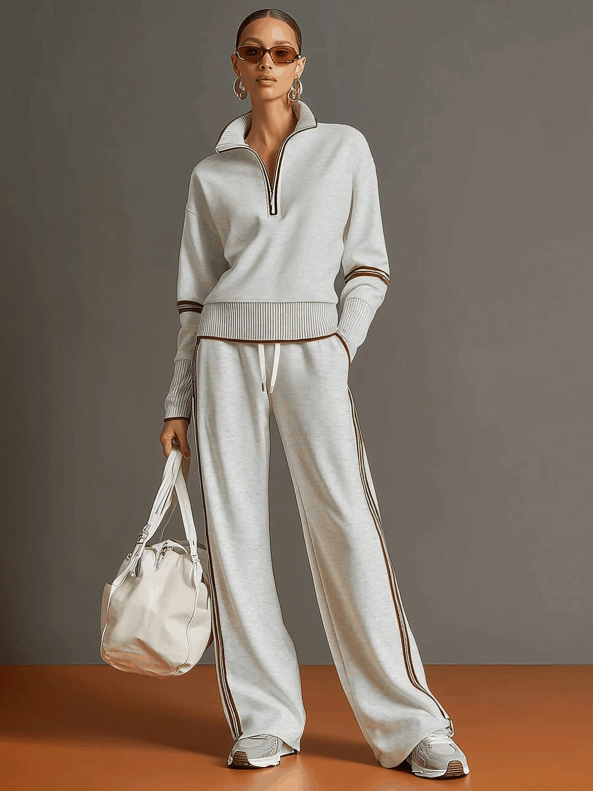 Women's Half-Zip Sweatshirt and Wide-Leg Jogger Set