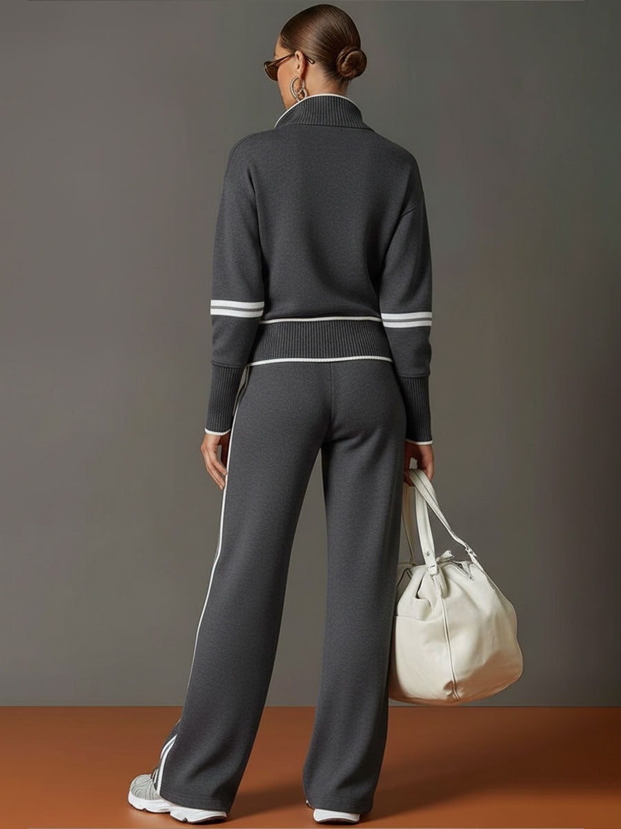 Women's Half-Zip Sweatshirt and Wide-Leg Jogger Set