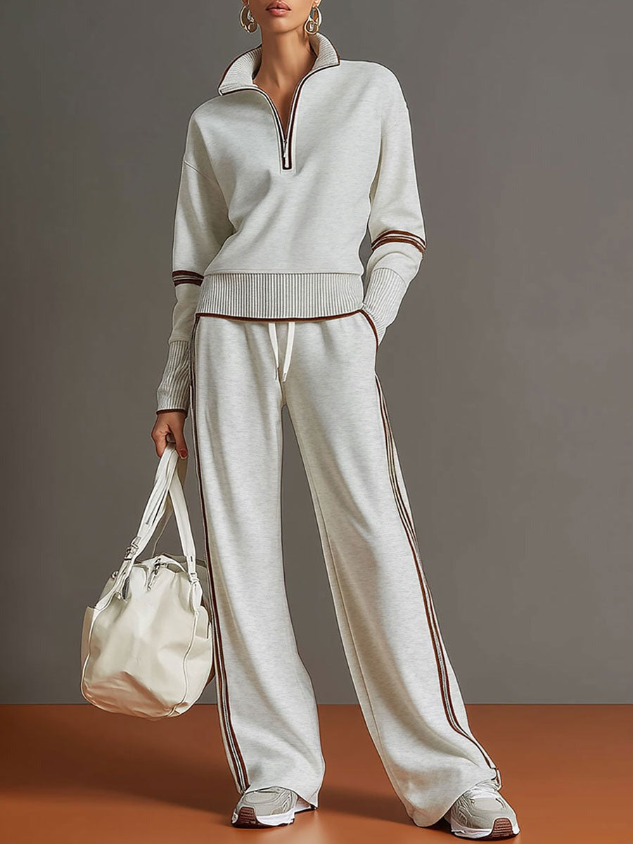 Women's Half-Zip Sweatshirt and Wide-Leg Jogger Set