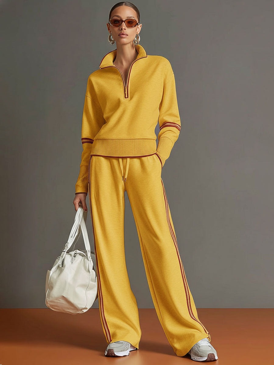 Women's Half-Zip Sweatshirt and Wide-Leg Jogger Set
