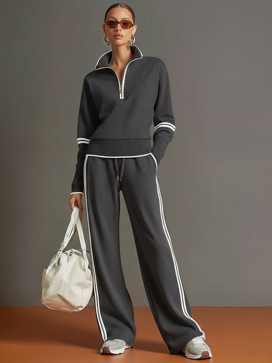 Women's Half-Zip Sweatshirt and Wide-Leg Jogger Set